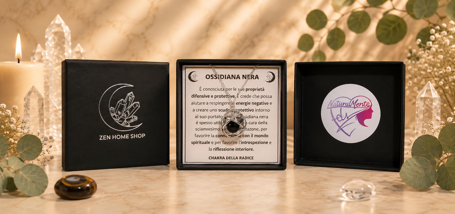Collana con Ossidiana Nera – Pietra Naturale della Protezione e del Radicamento