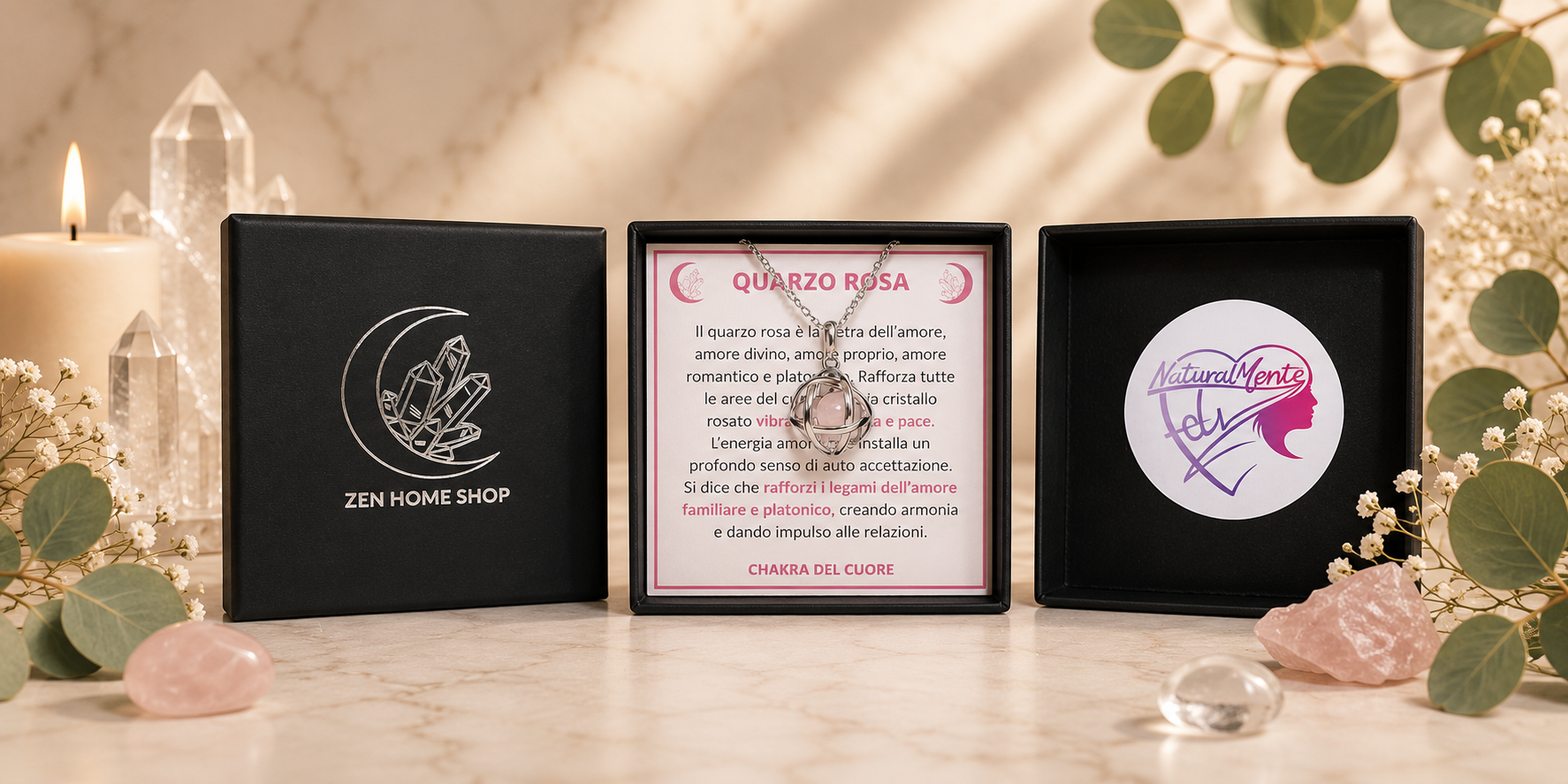 Collana con Quarzo Rosa – Pietra Naturale dell'Amore e dell'Armonia