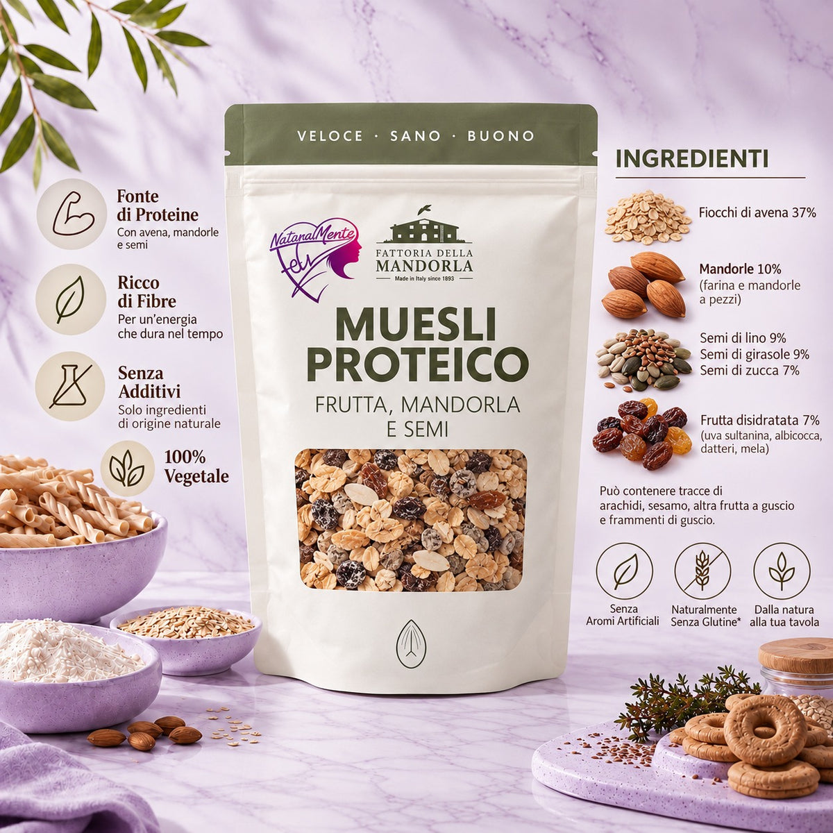 Muesli Proteico BIO con Frutta, Mandorle e Semi – NaturalMente Fely®