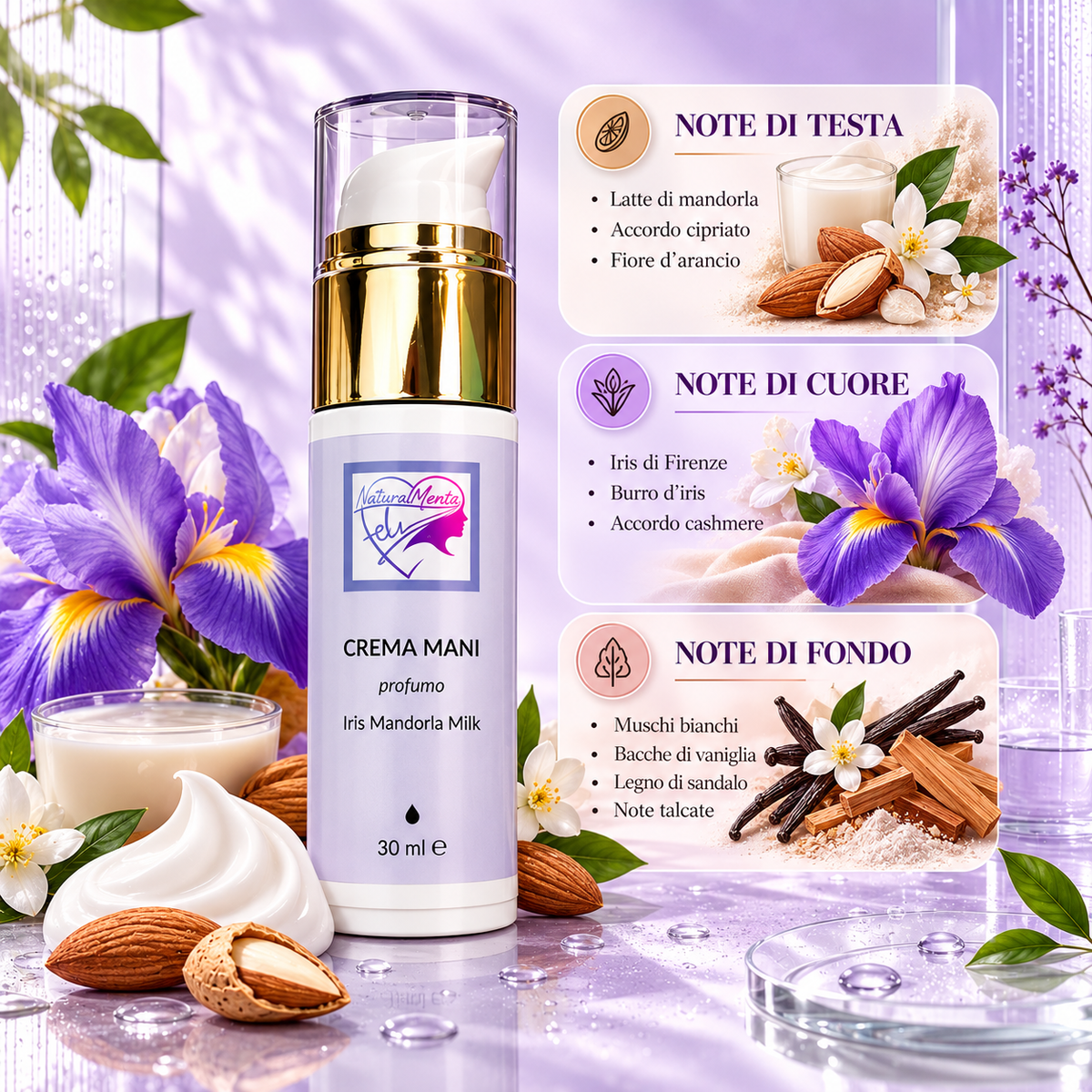 Crema Mani Professionale Iris Mandorla Milk – NaturalMente Fely® | 30 ml