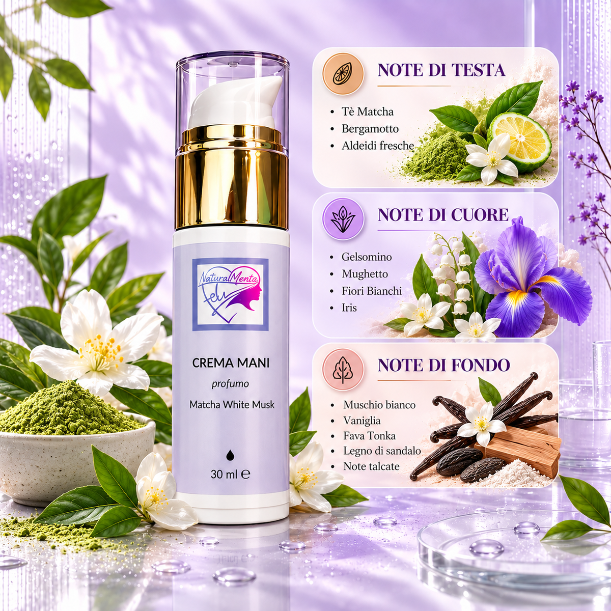 CREMA MANI PROFESSIONALE  Crema Mani Matcha White Musk – NaturalMente Fely® | 30 ml